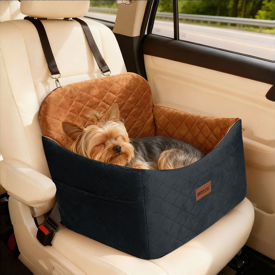 image 1 of Skylos Pet Booster Dog Car Seat Travel Carrier Bed Bag Basket Puppy | Brown | Brown