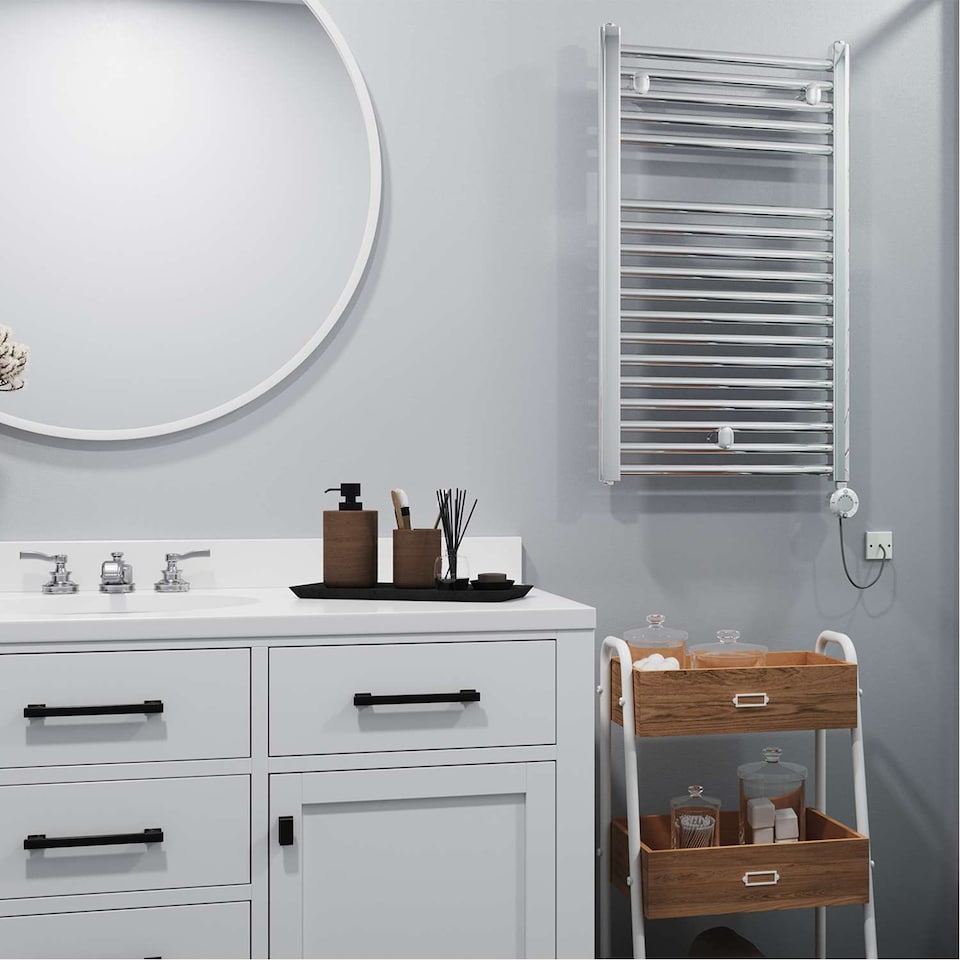 image 1 of Roma Straight Electric Towel Rail Thermostatic Heated Bathroom Radiator - Chrome (H) 842mm x (W) 500mm - 300W