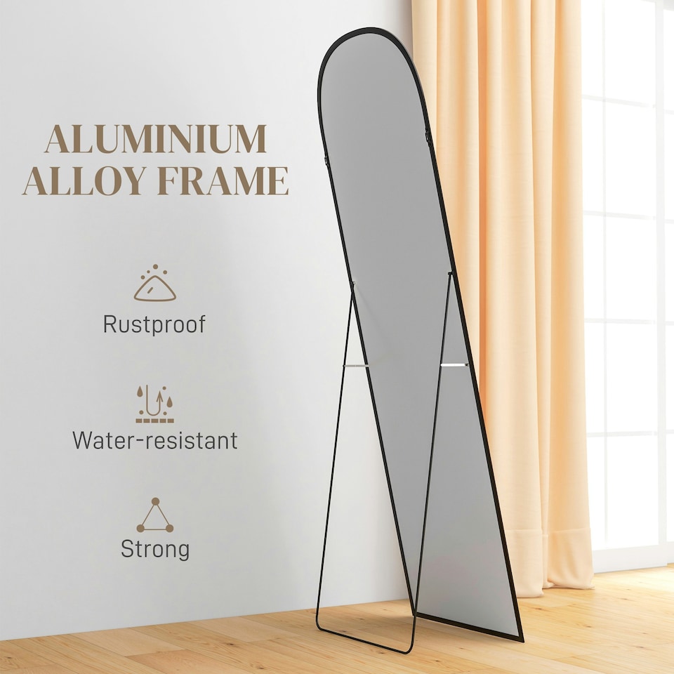 image 1 of HOMCOM Full Length Mirror with Aluminium Alloy Frame Hanging or Leaning Black