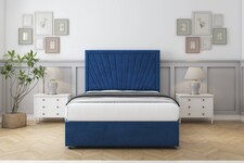 Sloomy Somerset Navy Plush Divan Bed With Mattress 4 Drawers With 54" Floor Standing Headboard 4' Small Double | Blue | Navy | Small Double | 1