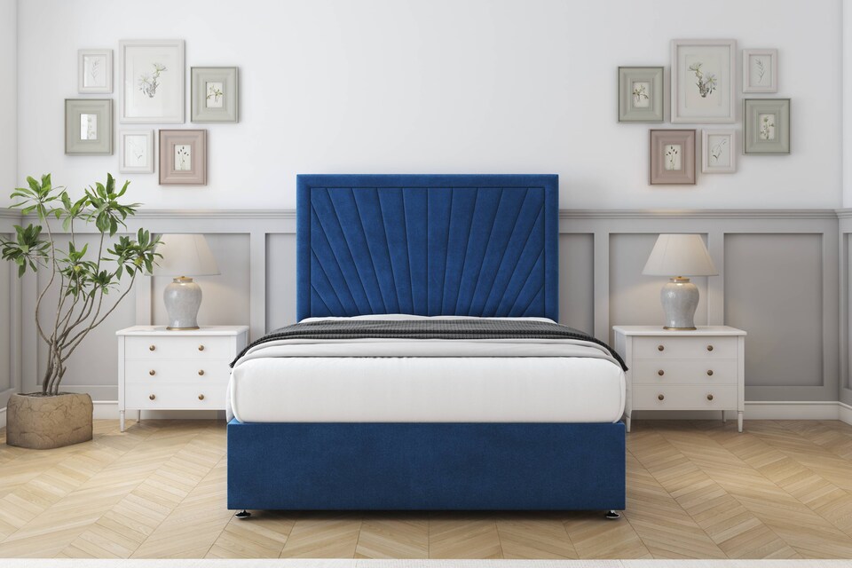 image 1 of Sloomy Somerset Navy Plush Divan Bed With Mattress 4 Drawers With 54" Floor Standing Headboard 4' Small Double | Blue | Navy | Small Double | 1