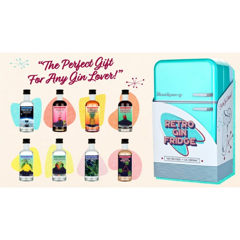 image 1 of Retro Gin Fridge Tin That Boutique-y Gin Company 8 x 50ml | Clear