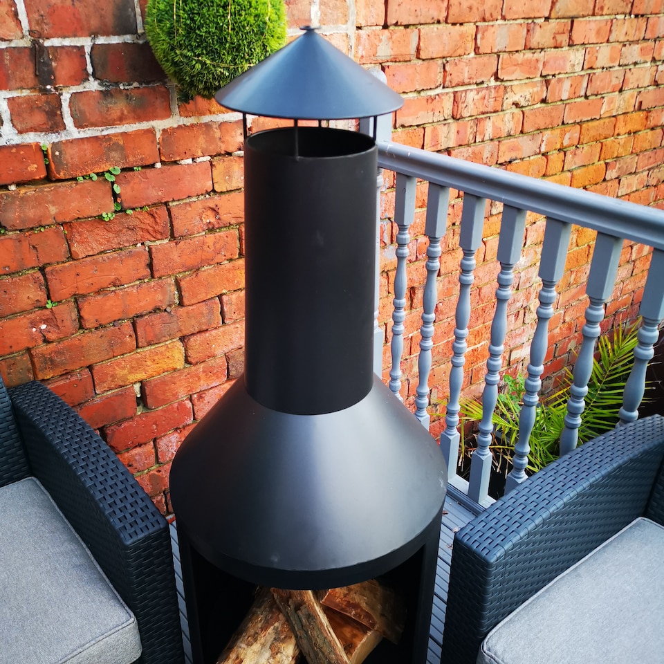 image 1 of 1.4m Tall Outdoor Garden Patio Chiminea Log Burner Fire Pit with Log Store & Cover