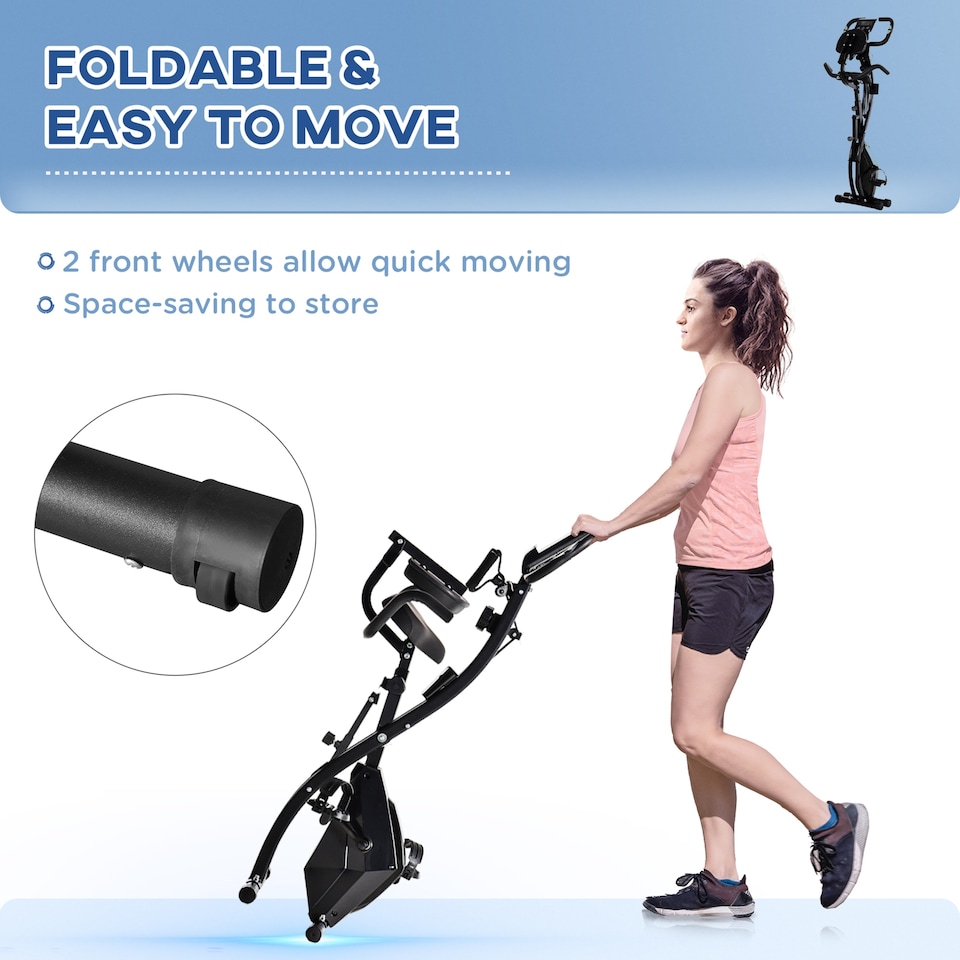 image 1 of HOMCOM 2-In-1 Folding Exercise Bike with 8-Level Magnetic Resistance Black