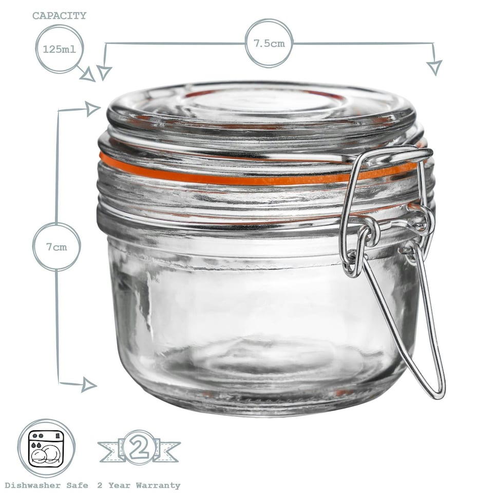 image 1 of Argon Tableware Glass Storage Jars - 125ml - Orange Seal - Pack of 3