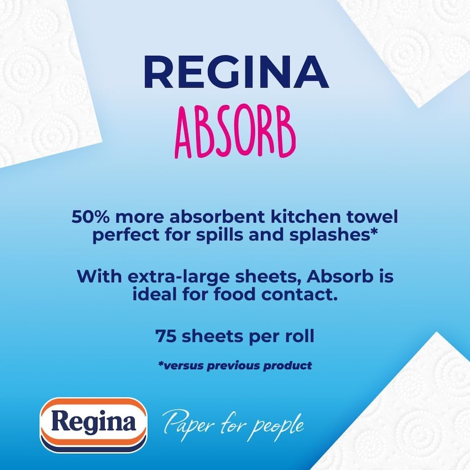 image 1 of Regina Absorb Kitchen Towels - 8 Rolls Per Pack, Super Absorbent 2-ply Kitchen Towels, 75 Sheets Per Roll, Extra-large Sheets, 50 percent More Than Previous XXL Products, Easy Open Pack