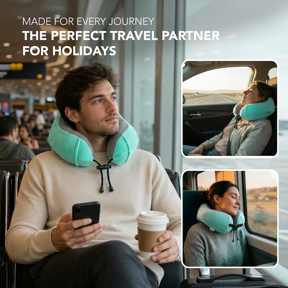 image 1 of Lugg Memory Foam Travel Neck Pillow with Adjustable Buckle and Washable Cover