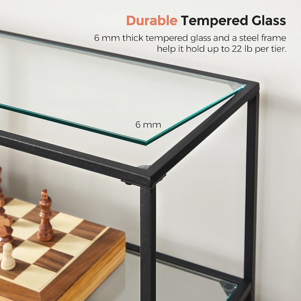 image 1 of 3-Tier Glass Console Table with Steel Frame, Hallway and Living Room Storage Table, Black