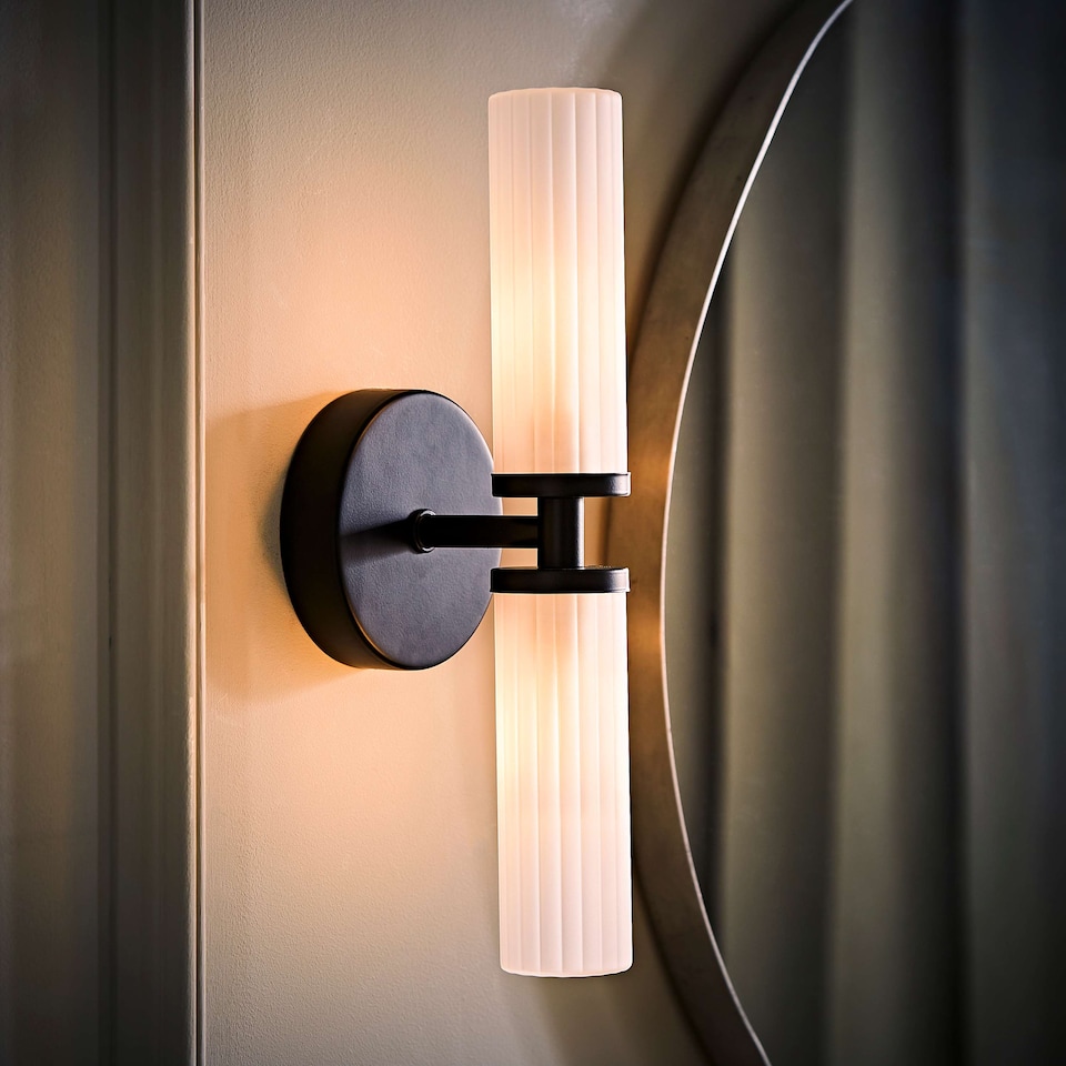 image 1 of ValueLights Canya Black 2 Way IP44 Frosted Glass Wall Light & Bulbs | Black