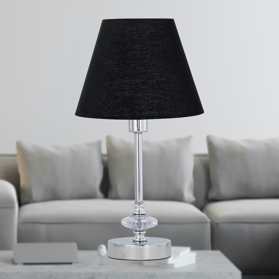 image 1 of Chrome Jewelled Table Lamp with Black Shade Chrome | Black