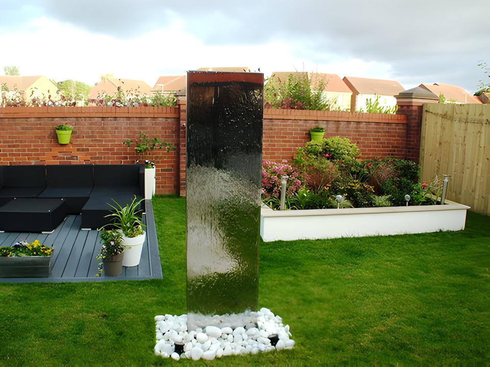 image 1 of Garden Water Feature Vertical Wall Double Sided with Plastic Reservoir for Outdoor Use 180cm