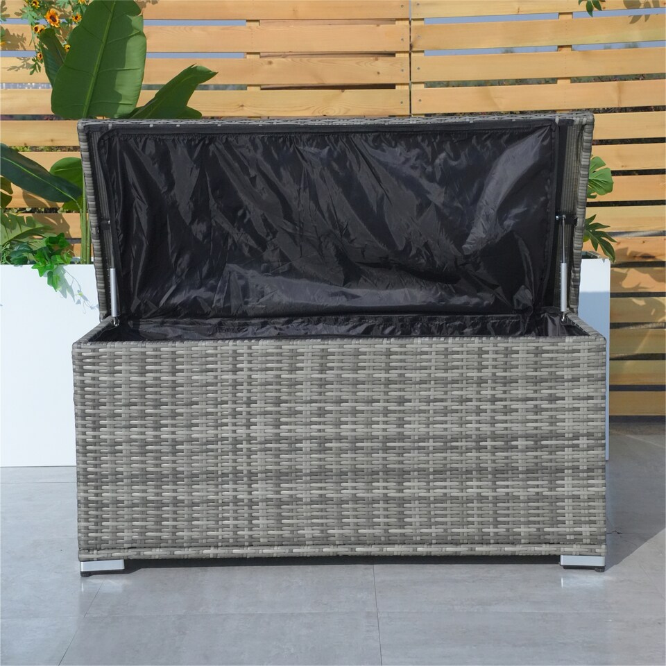 image 1 of Direct Wicker 243L Outdoor Garden Rattan Storage Box, Small Deck Storage Box for Patio, Yard | Grey
