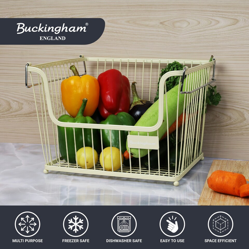 image 1 of Buckingham Multi-Purpose Stackable Storage Organising Basket 30.5 x 26.5 x 22 cm Cream