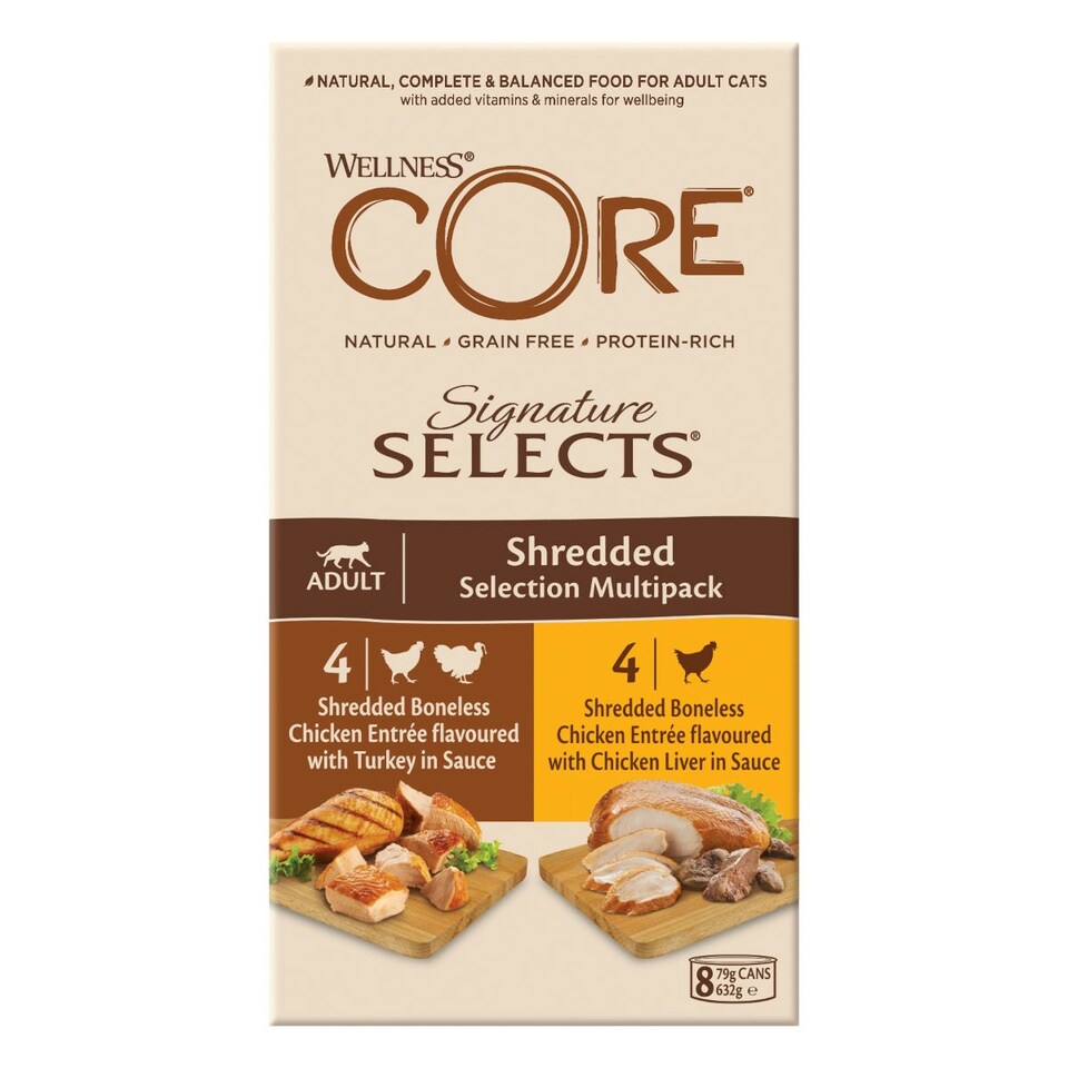 image 1 of Wellness CORE Cat Wet Adult Signature Selects Shredded Multipack 8 x 79g
