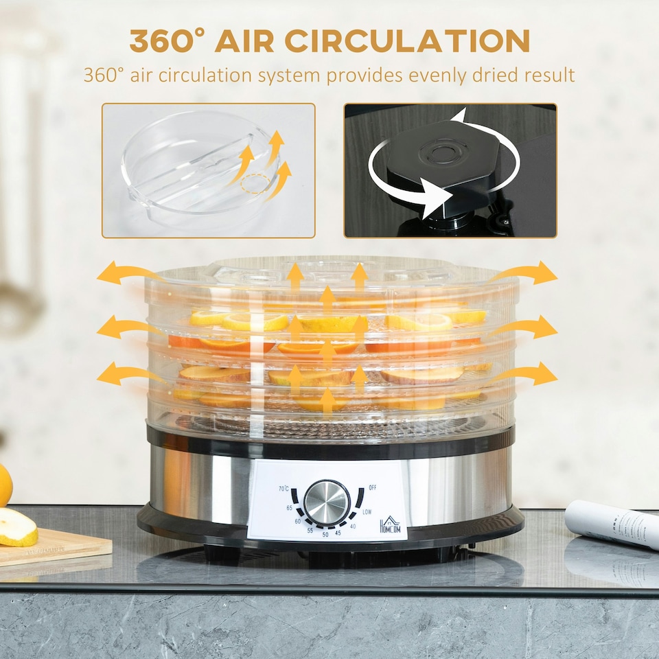 image 1 of HOMCOM 5 Tier Food Dehydrator, 250W for Fruit, Meat, Vegetable, LCD Display
