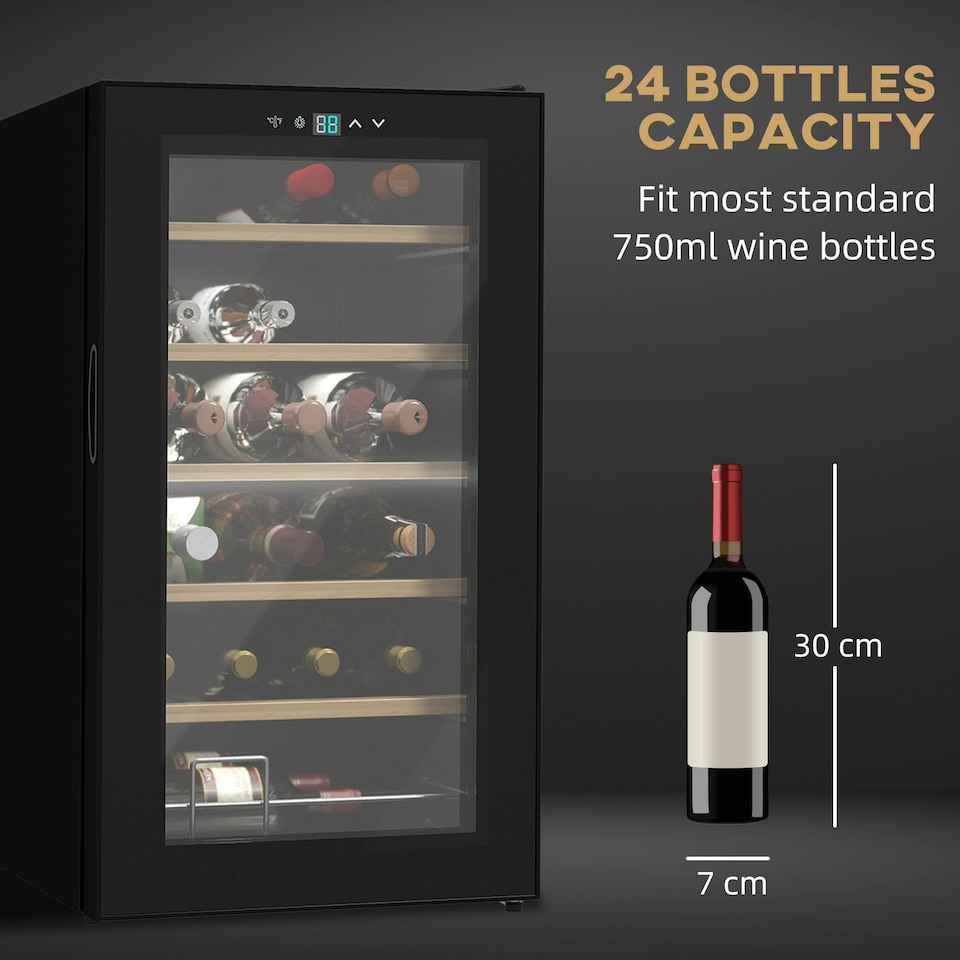 image 1 of 24 Bottles Wine Fridge with Glass Door Digital Touch Screen Control LED Light