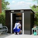 image 2 of Outsunny 7 x 4ft Outdoor Storage Shed, Lean to Metal Garden Shed with Foundation Kit for Log, Rubbish Bin, Tool, Lawnmower, Bike, Black