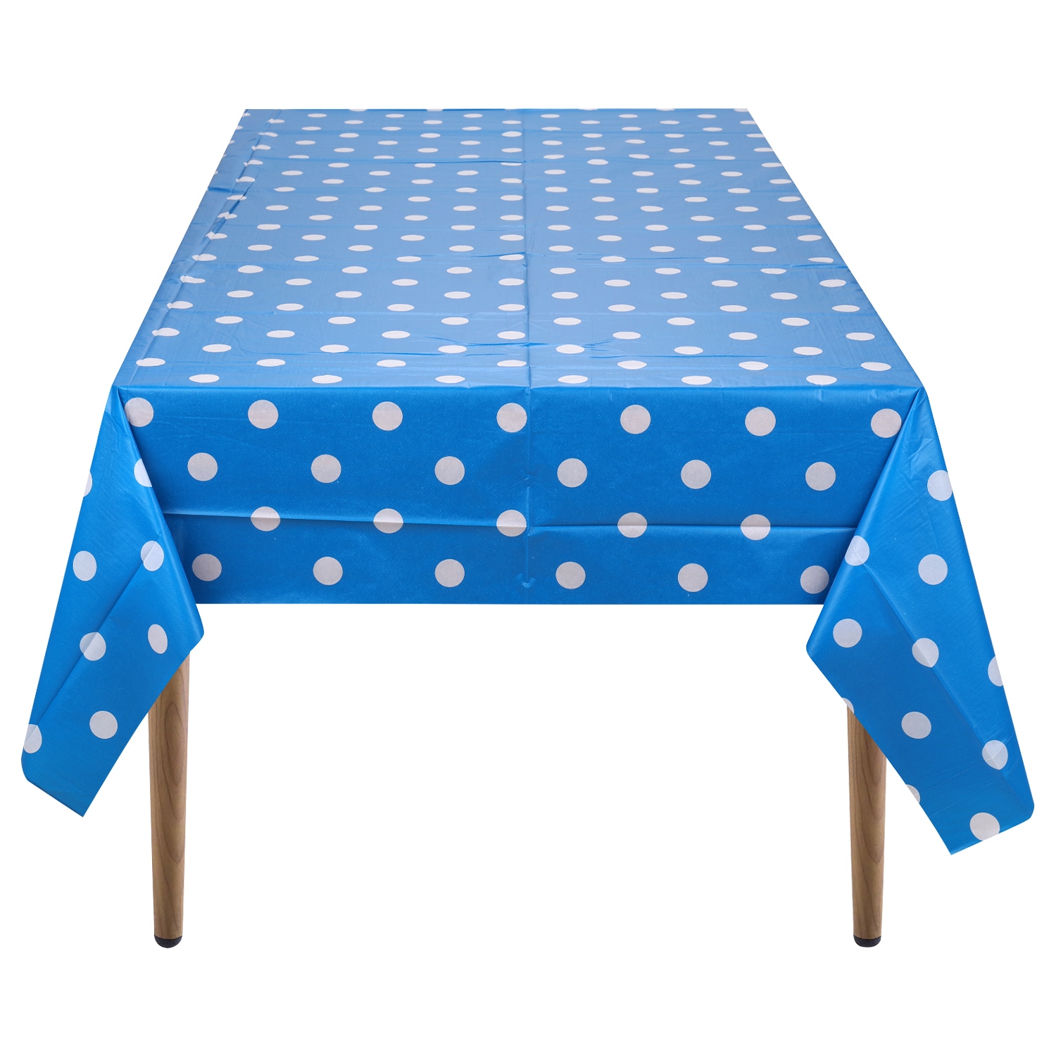 Neel Blue Polka Dot Tablecloth, Plastic Table Cover, 137cm x 274cm in Blue | Size: 137 cm x 274 cm
