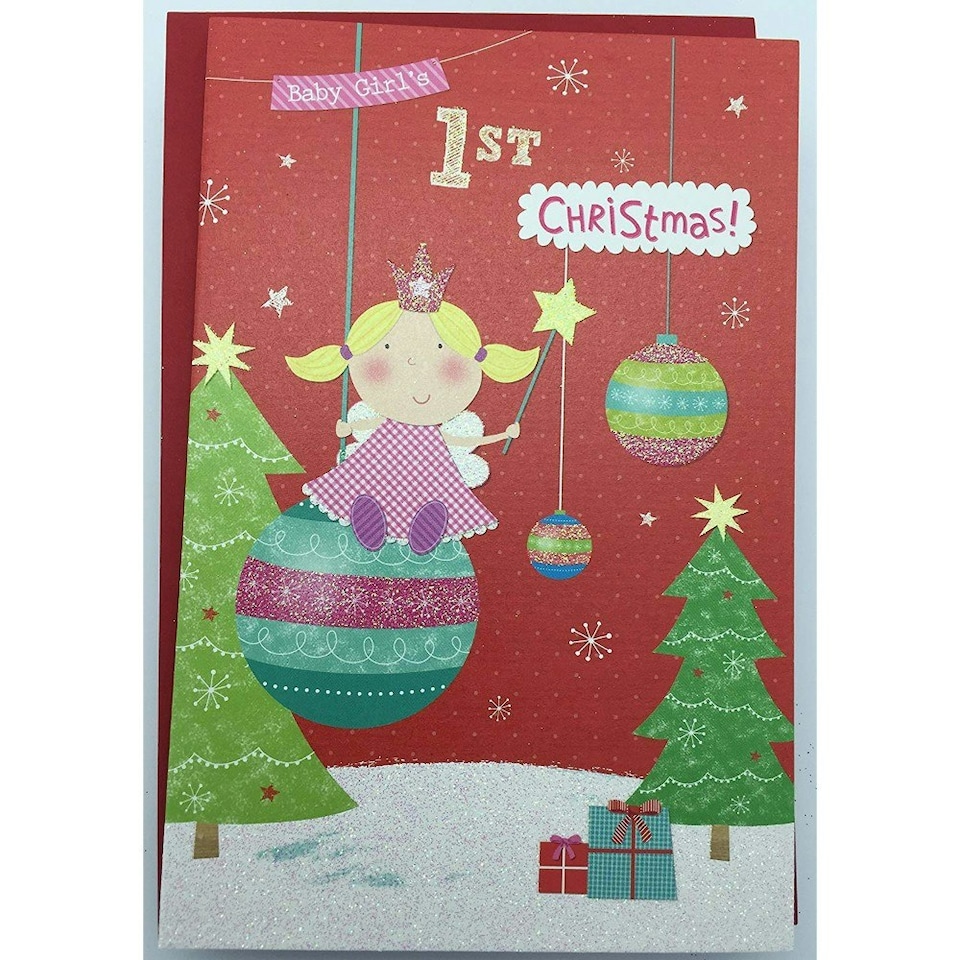 image 1 of Girls 1st Cute Christmas Greeting Card First Xmas 1 baby Keepsake Gift