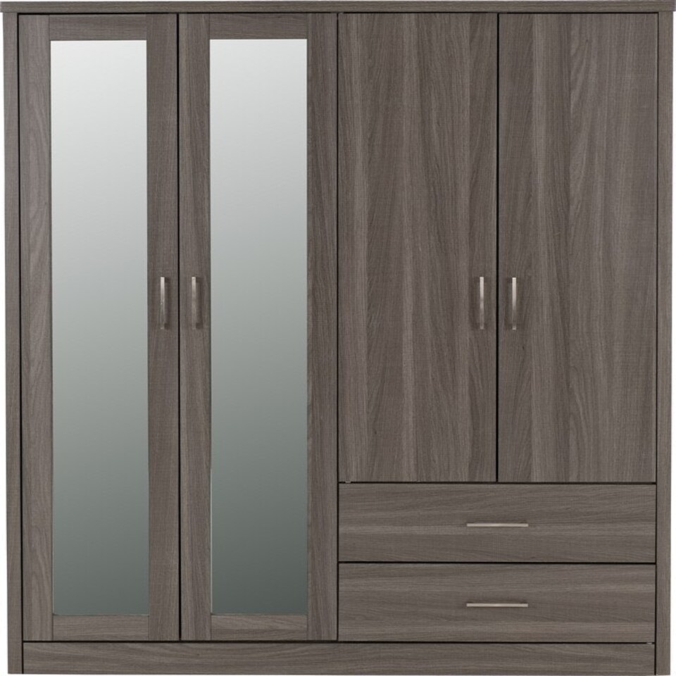 image 1 of Lisbon 4 Door Wardrobe - L53.5 x W157 x H187 cm - Black Wood Grain Black