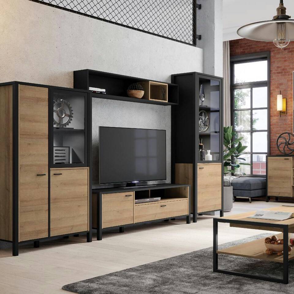 image 1 of High Rock Wall Shelf in Matt Black/Riviera Oak