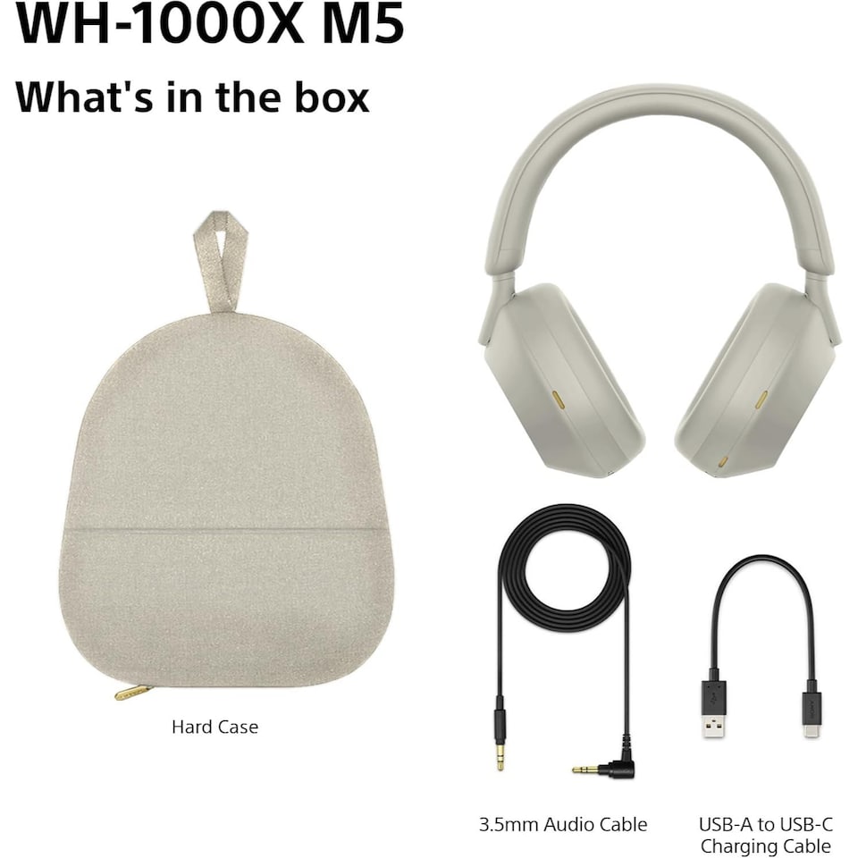 image 1 of Sony WH-1000XM5 Wireless Noise Cancelling Headphones Silver Hard Case