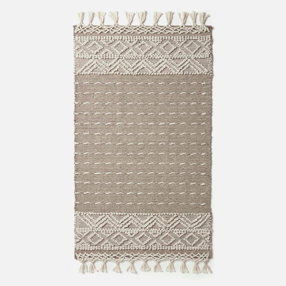 image 1 of Homescapes Patna Beige and Natural Kilim Wool Rug - 160 x 230 cm Cream | 160 x 230 cm