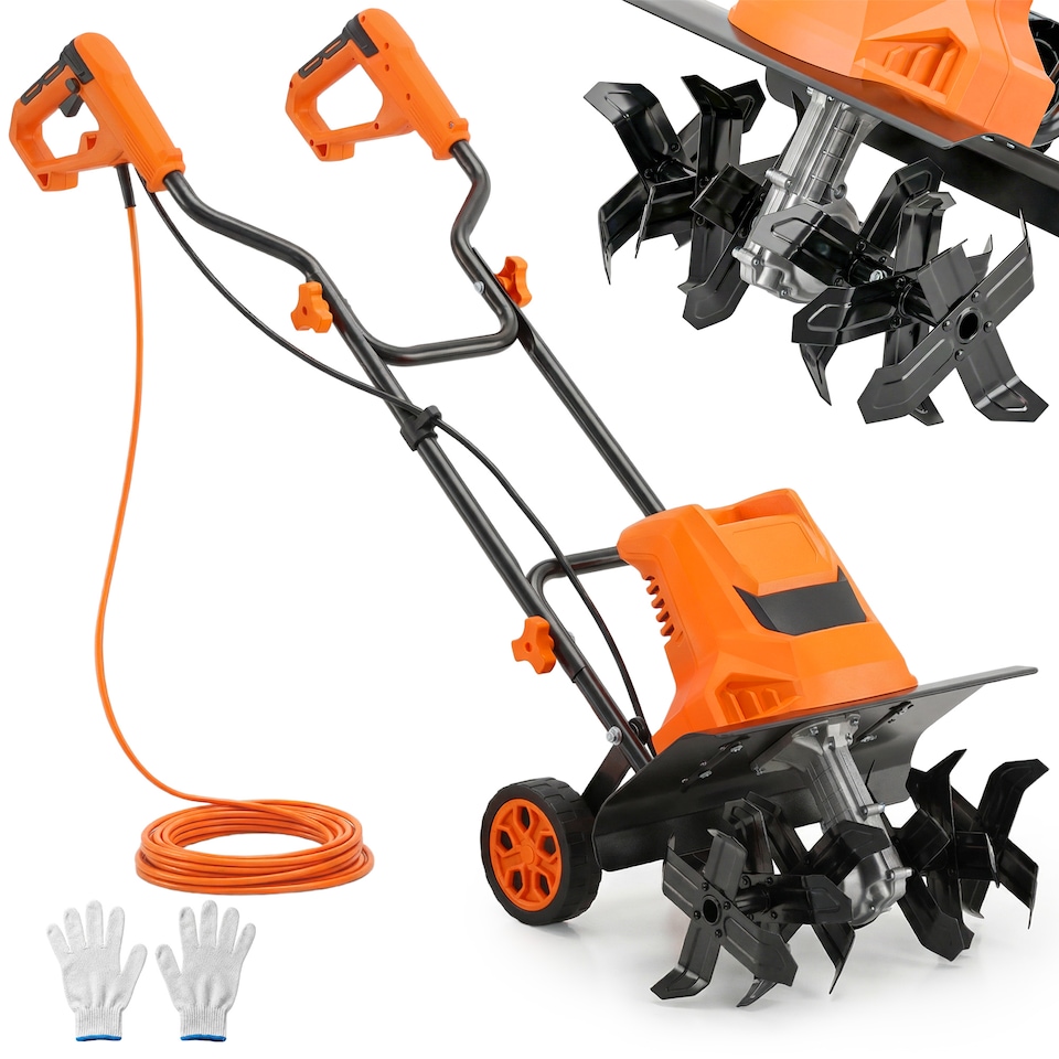 image 1 of Outsunny 1500W Electric Tiller with 40cm Working Width, 20cm Tilling Depth | Orange | Orange | 111L x 40W x 96H cm