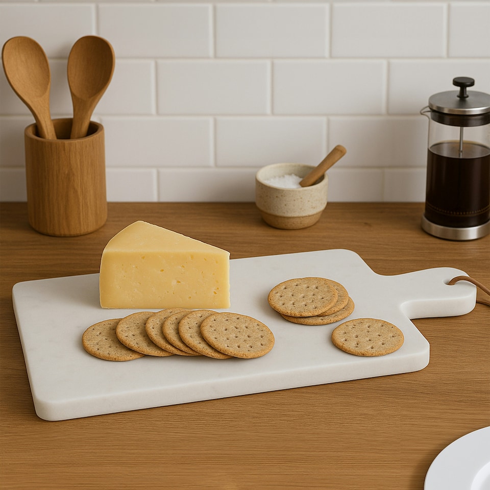 image 1 of Interiors by Premier Kindia Curved Handle Marble Paddle Board, Elegant Natural Marble Serving Board with Polished Finish