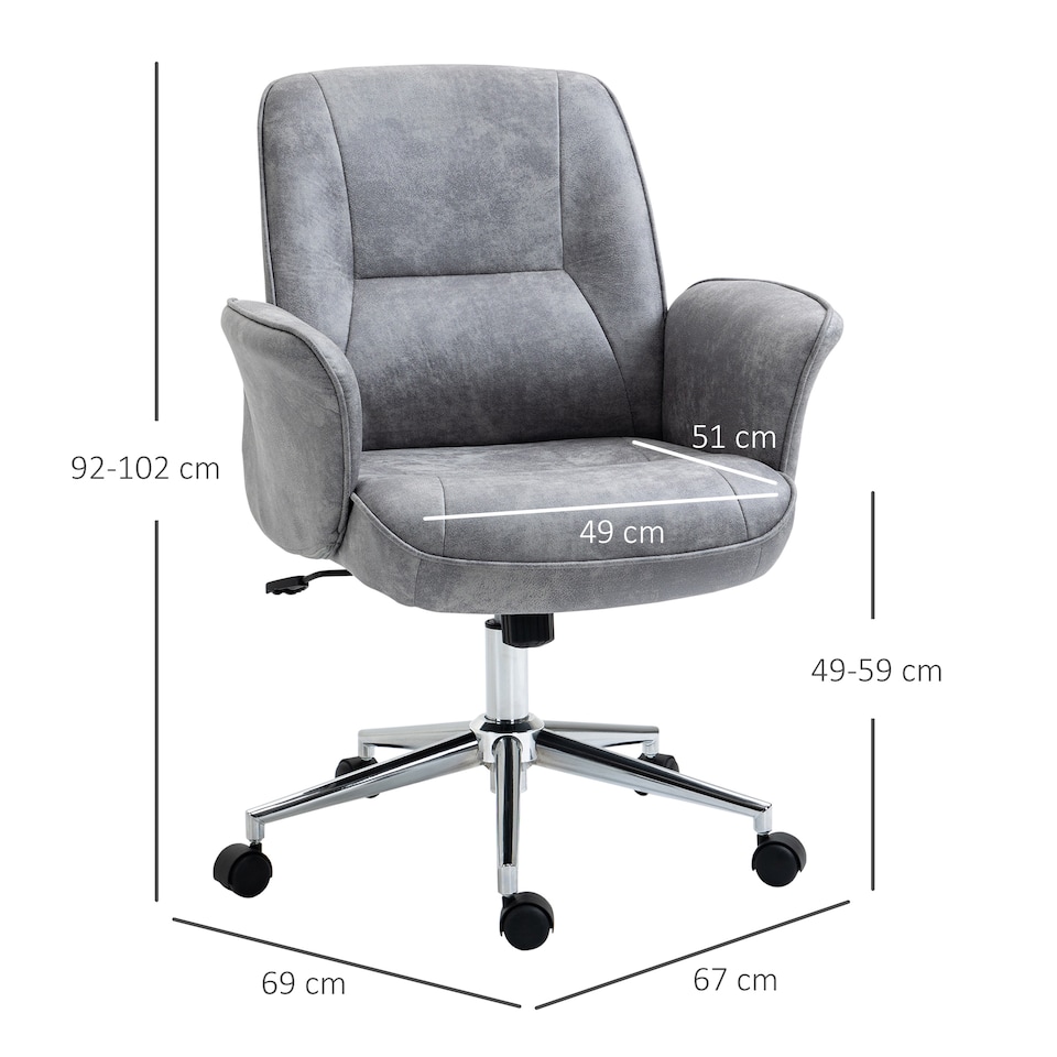 image 1 of Vinsetto Swivel Computer Office Chair Mid Back Desk Chair for Home Study Bedroom, Light Grey