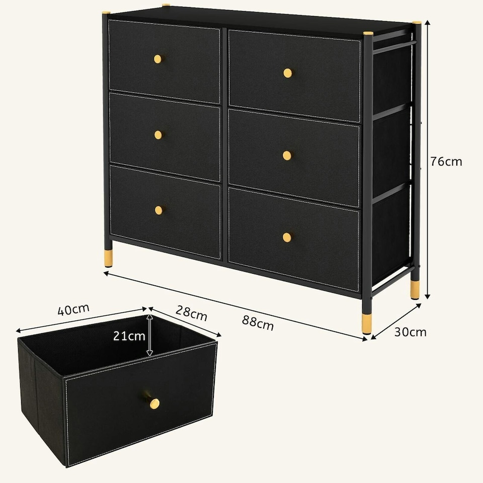 image 1 of COSTWAY 6 Drawers Dresser Organizer Chest of Drawers Black