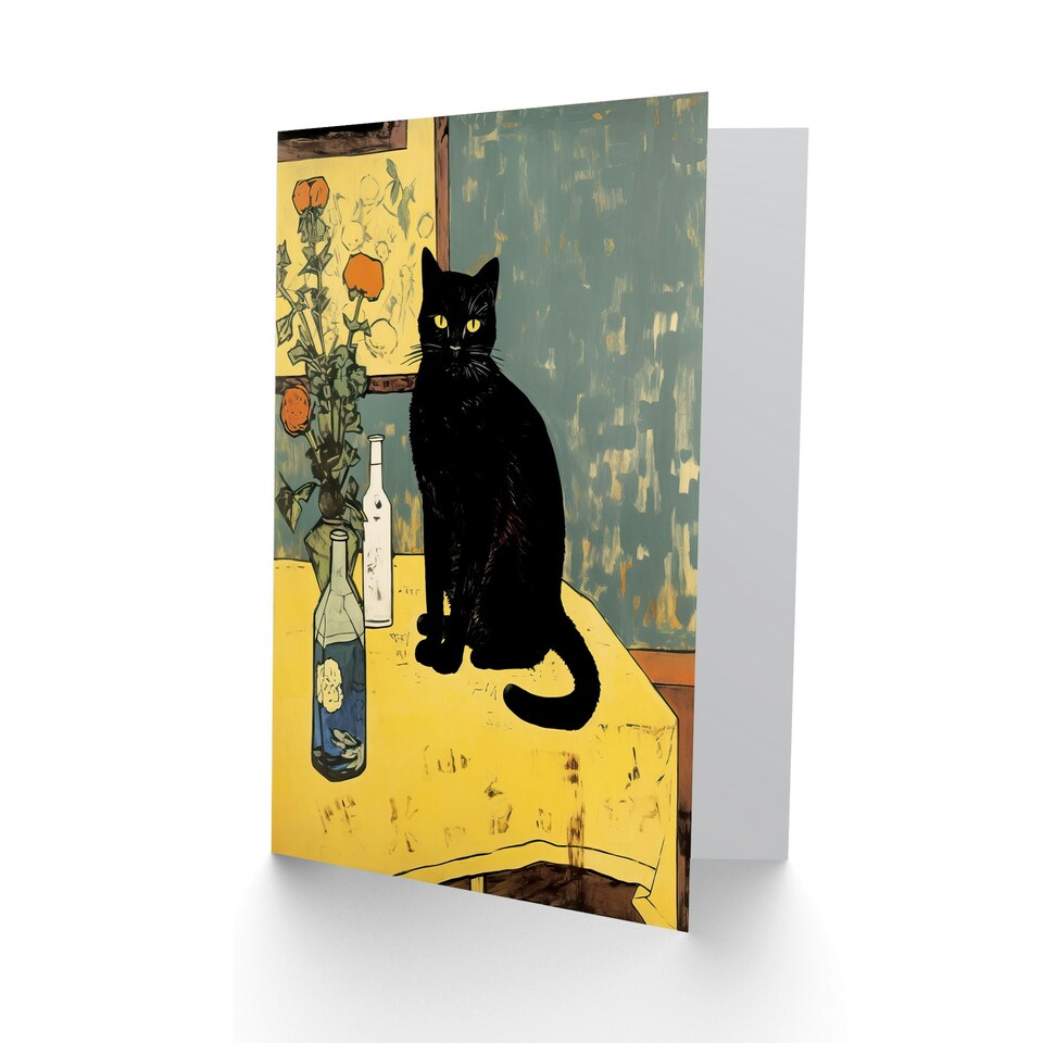 image 1 of For Black Cat Lovers on Yellow for Him or Her Art Card