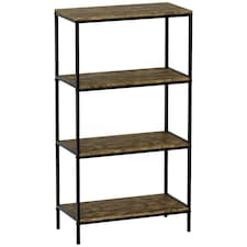 Vida Designs Brooklyn 4 Tier Bookcase Industrial Style Display Storage, Dark Wood