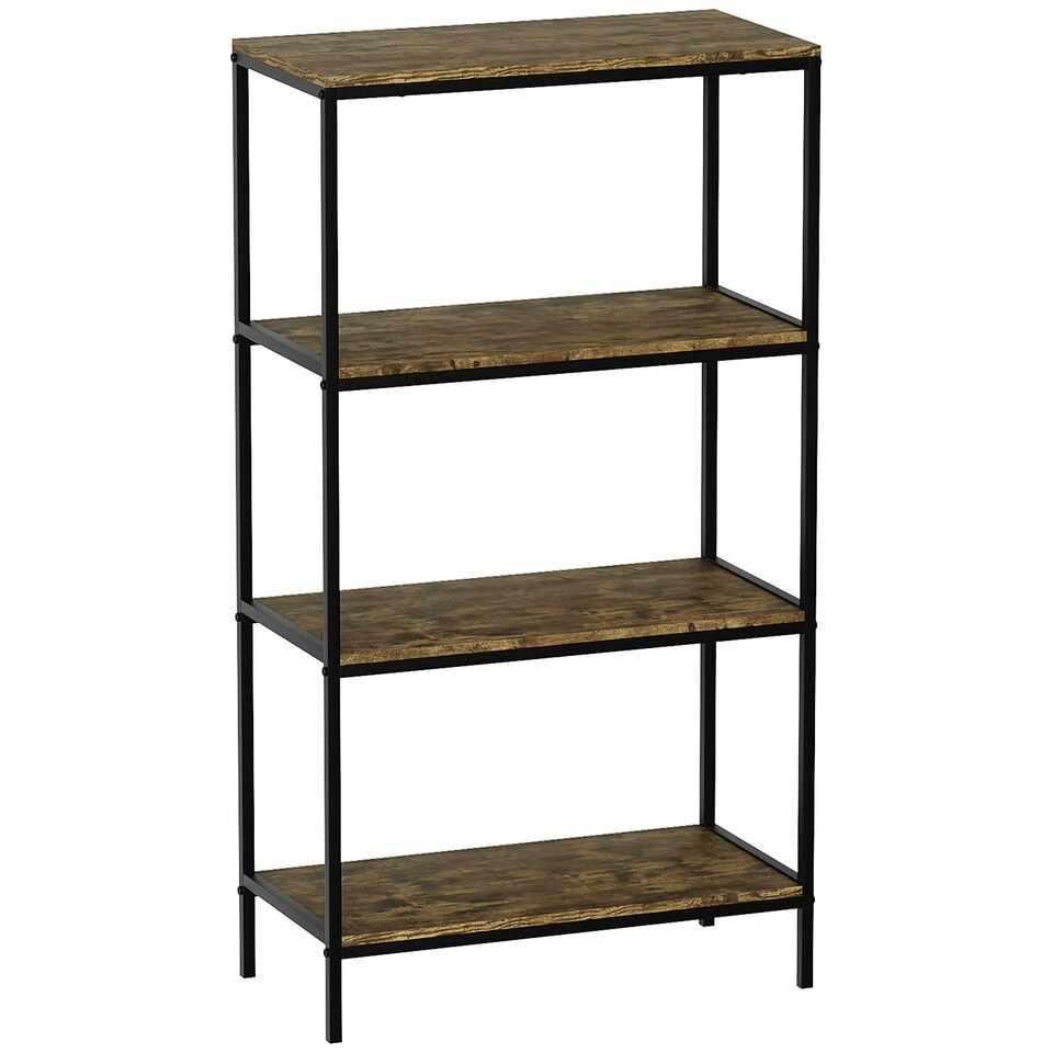 image 1 of Vida Designs Brooklyn 4 Tier Bookcase Industrial Style Display Storage, Dark Wood