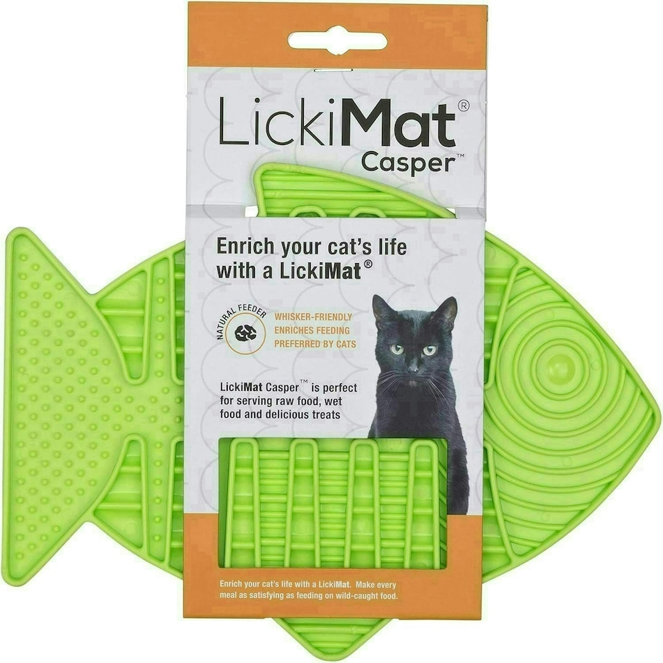 image 1 of LickiMat Casper Fish-Shaped Cat Slow Feeder Green