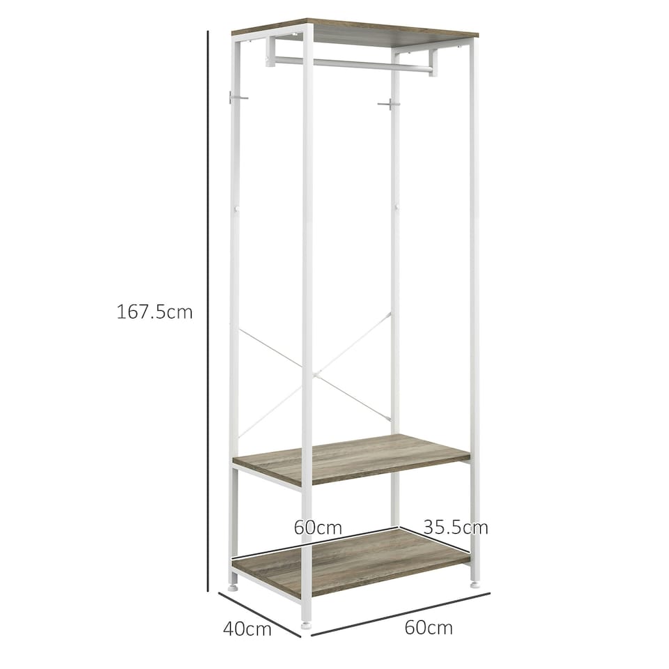 image 1 of HOMCOM Coat Rack, 2-in-1 Clothes Stand with Shoe Storage for Hallway, Grey