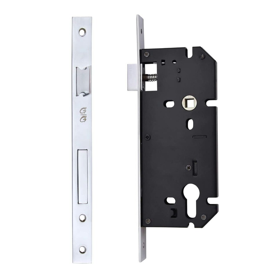 image 1 of Golden Grace Cadenza Design Bathroom Door Handles in Polished Chrome Finish with 64mm Bathroom Lock Set Grey