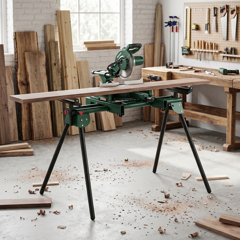 image 1 of HOMCOM Universal Mitre Saw Stand with Adjustable Rollers and Support Arms