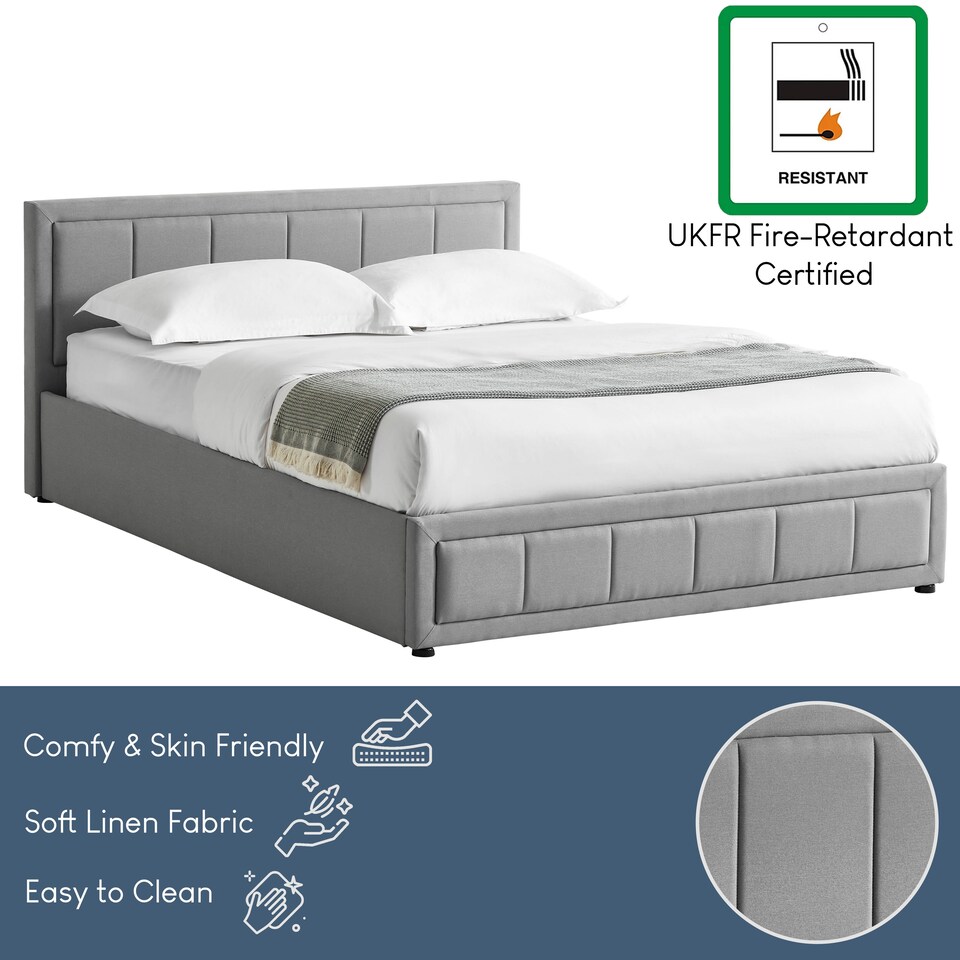 image 1 of Vida Designs Vanita 5ft King Size Ottoman Bed Storage Fabric Upholstered, Light Grey, 150 x 200cm