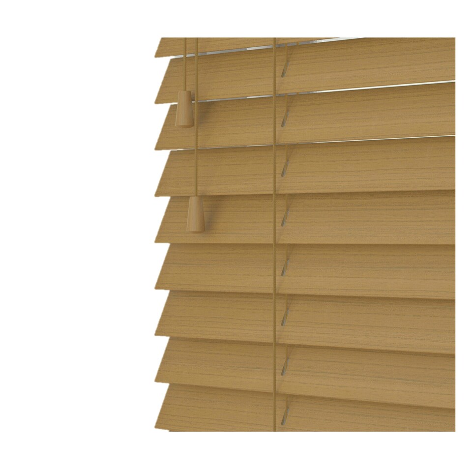 image 1 of 110cm Sahara Oak Faux Wood Venetian Blinds with String (120cm Drop) | Brown | Brown