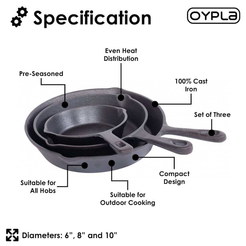 image 1 of Set of 3 Cast Iron Non Stick Skillet Frying Cooking Pans