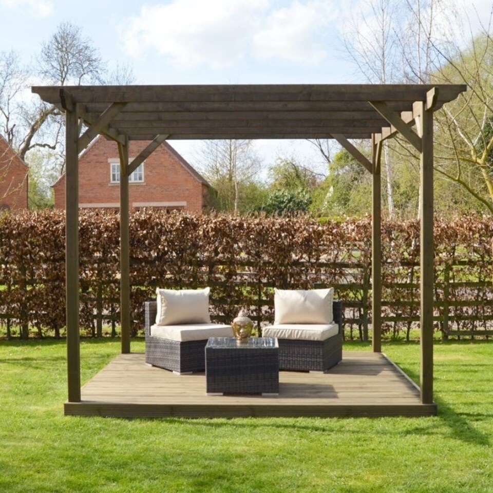 image 1 of Pergola and Decking Kit - L240 x W240 x H270 cm - Rustic Brown