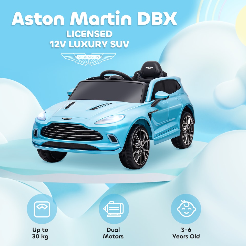 image 1 of AIYAPLAY 12V Kids Electric Car, Aston Martin DBX Licensed Kids Ride on Car with Remote Control, 4 Suspension Wheels, LED Lights, Music, Horn, Slow Start, for Ages 3-6 Years, Blue