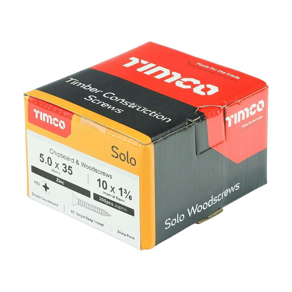 image 1 of Timco - Solo Chipboard & Woodscrews - PZ - Double Countersunk - Zinc (Size 5.0 x 35 - 200 Pieces)
