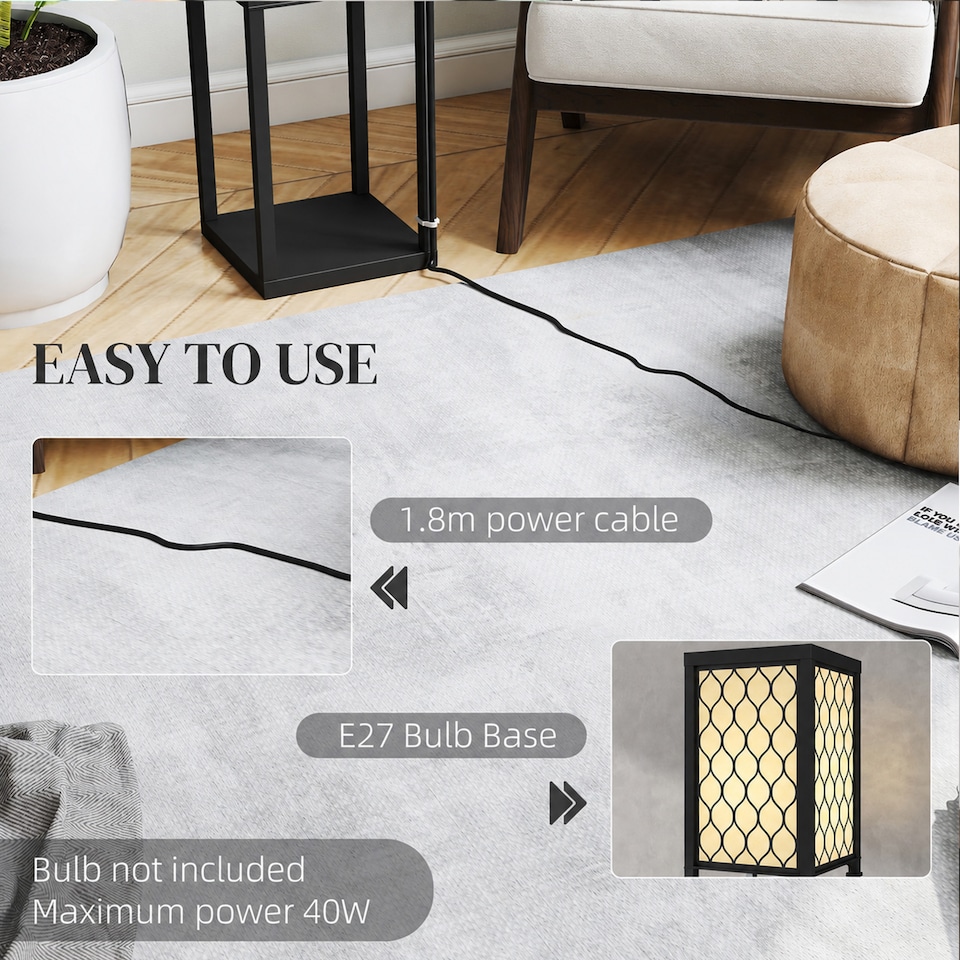 image 1 of HOMCOM Modern Floor Lamp Light with 3 Shelves Fabric Lampshade Black