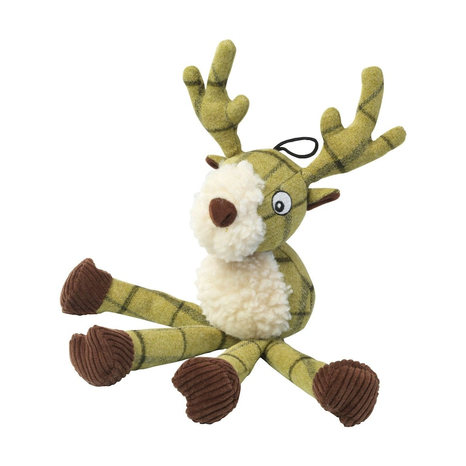 House Of Paws Plush Tweed Stag Long Legs Dog Toy - Green - One Size