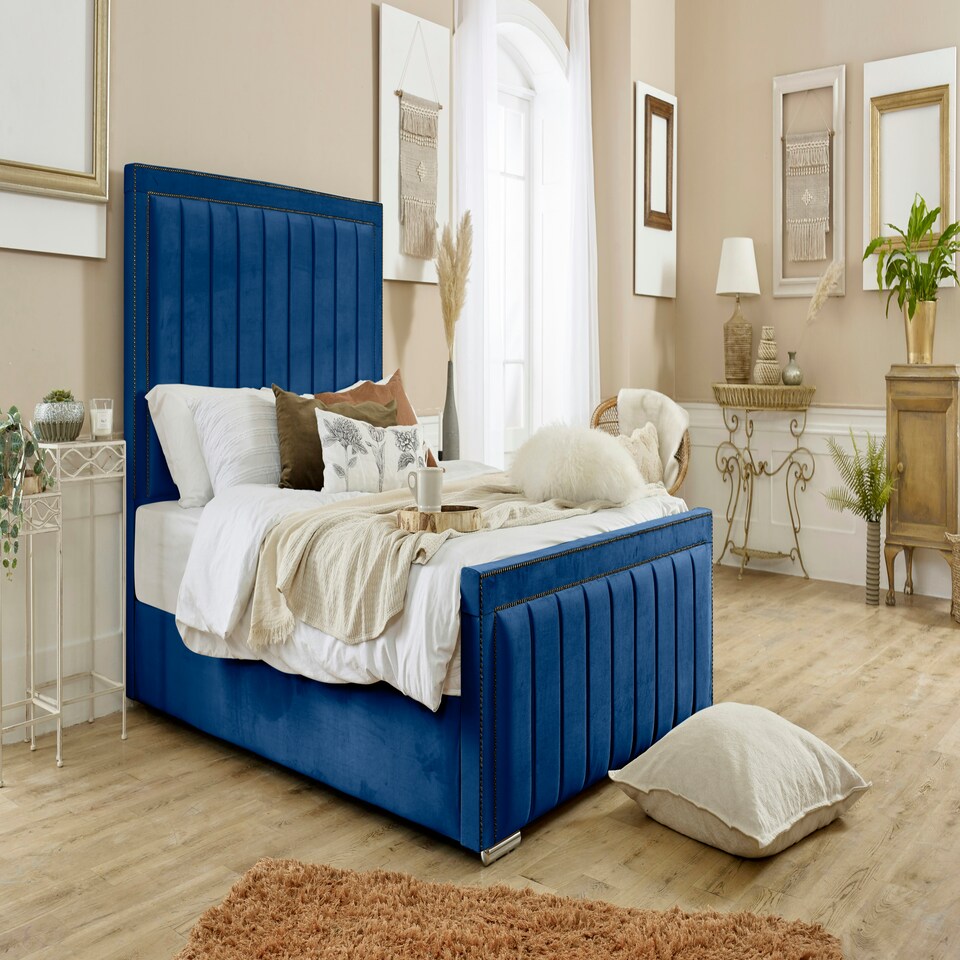 Island Plush Single Bed Frame - Blue