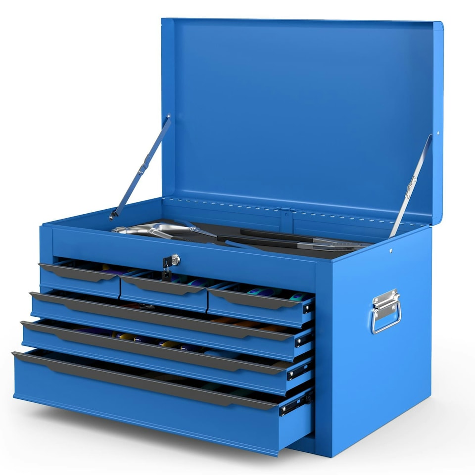 image 1 of COSTWAY Steel Tool Box Tool Chest Case with 6 Drawers Blue Blue