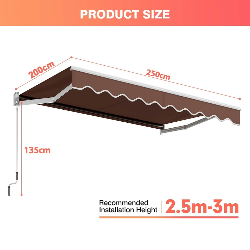 image 1 of COSTWAY Retractable Awning Aluminum Patio Sun Shade Brown | Brown
