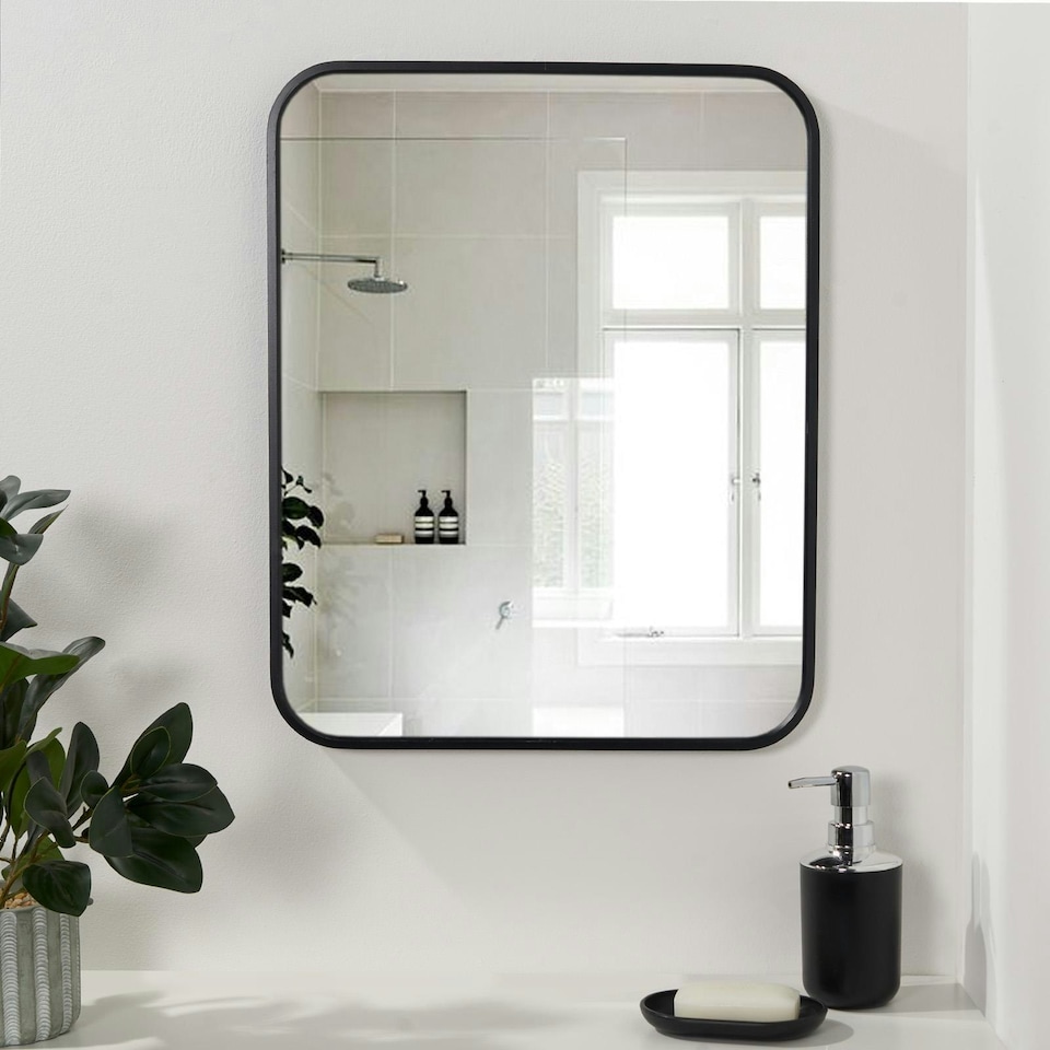 image 1 of OHS Rectangular Wall Mounted Framed Vanity Glass Mirror, 54x42cm - Black